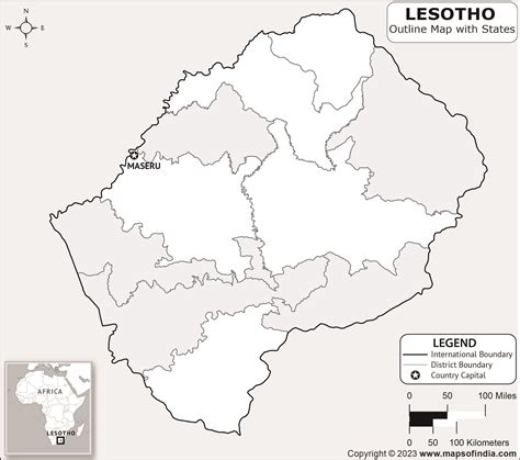 Lesotho Outline Map | Lesotho Outline Map with State Boundaries