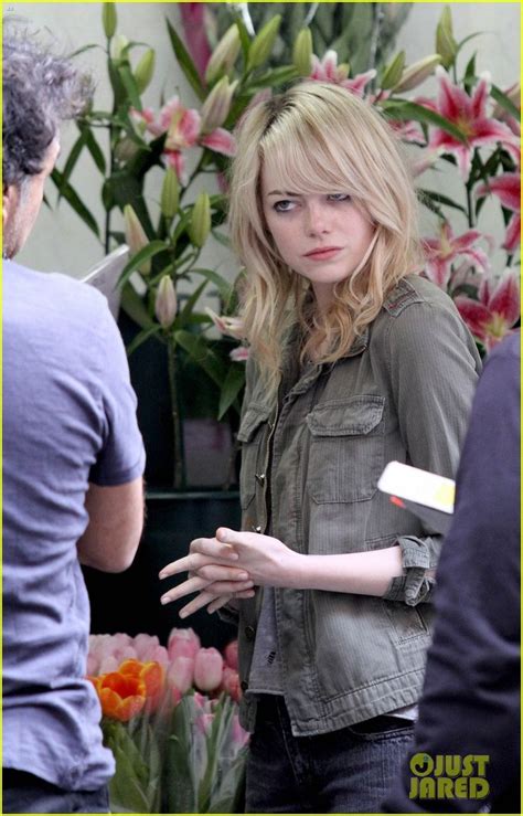 Emma Stone films a scene for her new movie Birdman on Wednesday ...