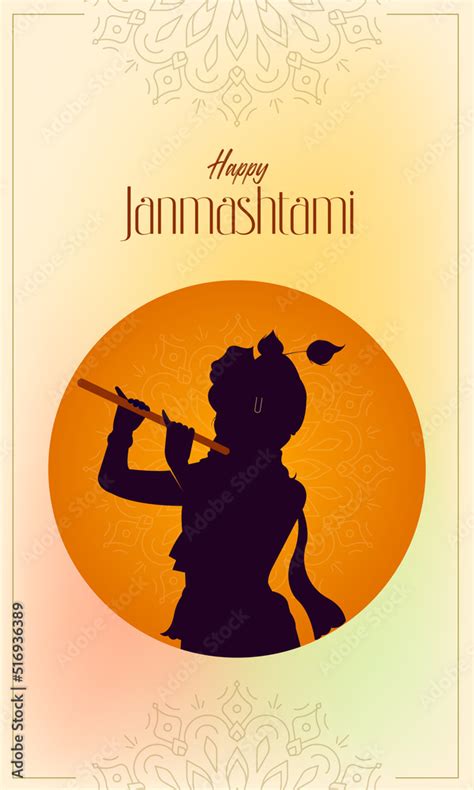 Happy Janmashtami text with Lord Krishna playing flute vector illustration, and the Indian ...