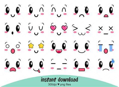 Kawaii Faces Clip Art Cute Face Expressions Japanese Anime ...