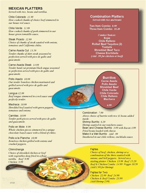 Menu at Las Chabelas Restaurant, Brawley, 749 S Brawley Ave