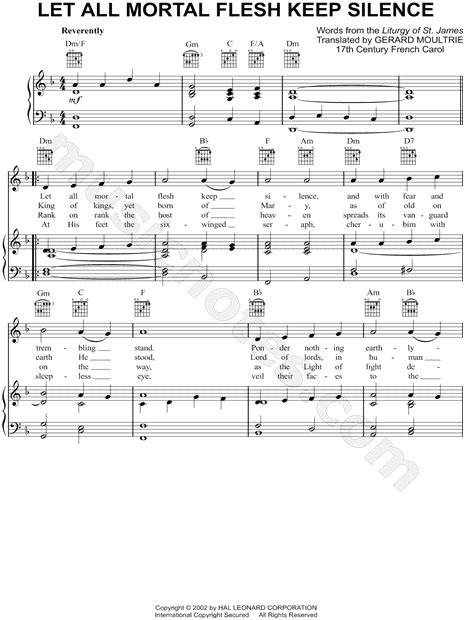 Traditional French Carol "Let All Mortal Flesh Keep Silence" Sheet Music in D Minor ...