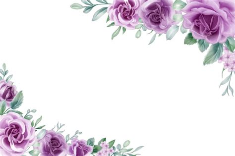 Free Vector | Rose Purple Watercolor flower frame lilac flower elements ...