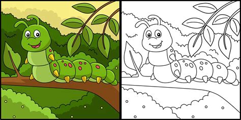 Caterpillar Coloring Page Colored Illustration 6325972 Vector Art at ...