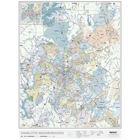 Charlotte, NC Neighborhood Wall Map by MapShop - The Map Shop