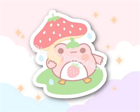 Strawberry Frog Sticker: Kawaii Stickers Planner Stickers | Etsy