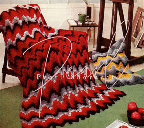 3 Color Chart Ripple Crochet Blanket Pattern Instant Digital Download Pdf Chevron Afghan Retro ...