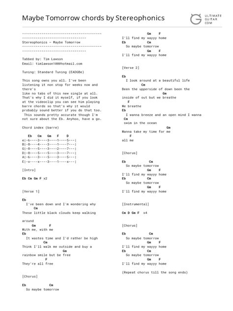 Maybe Tomorrow Chords by Stereophonicstabs | PDF | Song Structure ...