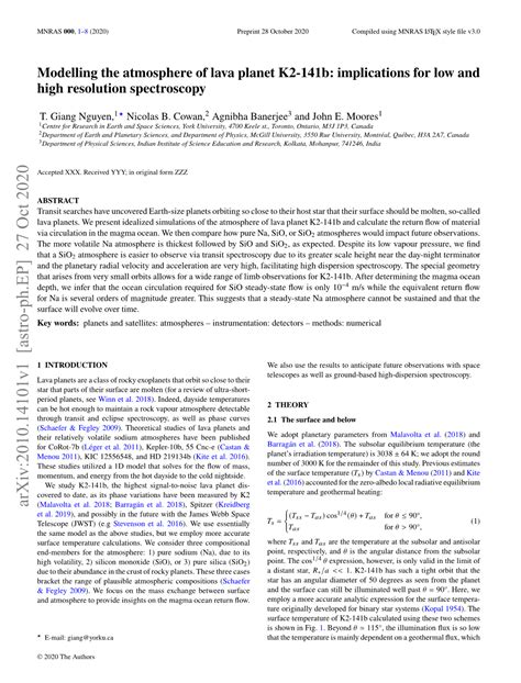 Modelling the Atmosphere of Lava Planet K2-141B: Implications for Low and High Resolution ...