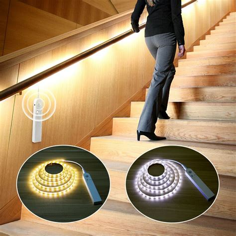 PIR Motion Sensor LED Strip Light Battery Powered Stairs Cabinet Closet Lamp | eBay Stairs ...
