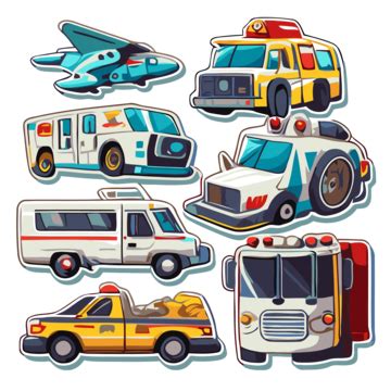 Emergency Vehicles, Sticker Clipart Medical Vehicles Vector Set Of ...