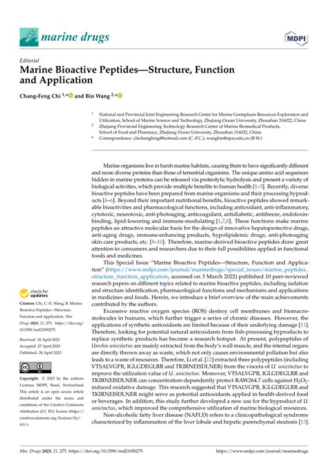 (PDF) Marine Bioactive Peptides—Structure, Function and Application