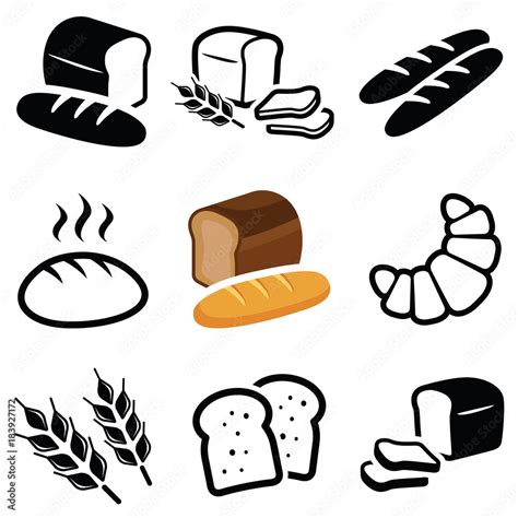 Bread icon collection - vector outline and silhouette Stock Vector | Adobe Stock