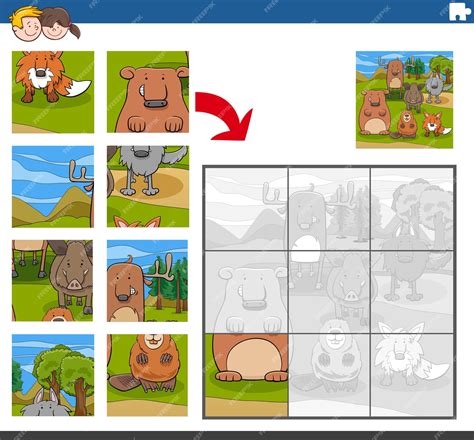 Premium Vector | Jigsaw puzzle game with animal