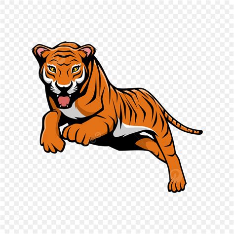 Tiger Mascot Clipart Vector, Tiger Jumping In Front Vector Cartoon ...