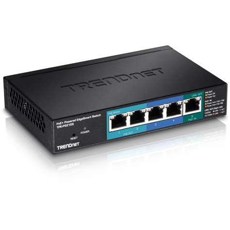 5-Port Gigabit PoE+ Powered EdgeSmart Switch with PoE Pass Through - TRENDnet TPE-P521ES