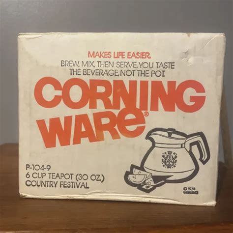 VINTAGE CORNING WARE 6 Cup Coffee Tea Pot P-104-9 COUNTRY FESTIVAL ...