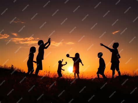 Premium Photo | Silhouettes of children playing against the backdrop of ...