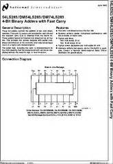 74LS283 datasheet - 4-bit Binary Adders with Fast Carry