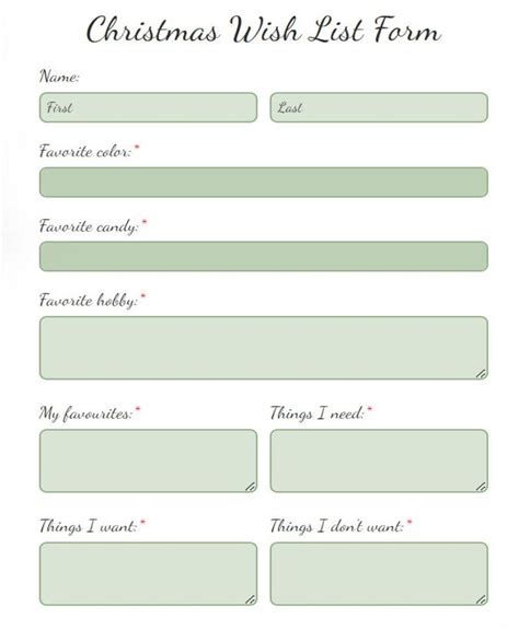 Free Christmas Wish List Form Template | 123FormBuilder