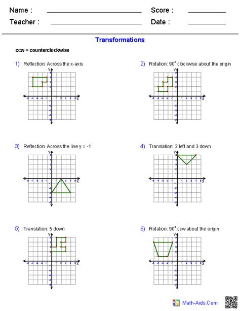 Transformation In Geometry Worksheets