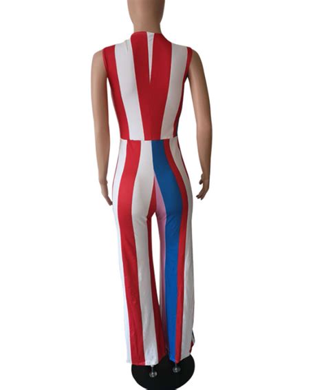 Puerto Rico Flag Clothing - Colorful Striped Jumpsuit For Women