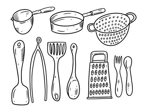 Kitchen appliances doodle set elements. Hand drawing sketch style ...