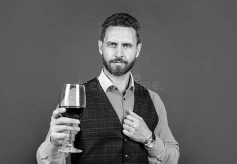 Handsome Man in Formal Wear Hold Glass of Red Wine for Drinking, Cheers Stock Image - Image of ...