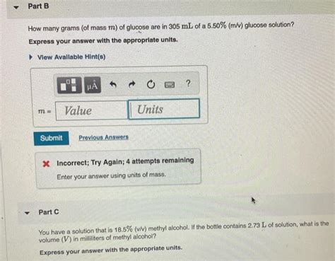 Solved Part B How many grams (of mass m) of glucose are in | Chegg.com