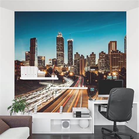 Atlanta City Lights Skyline Wall Decal | Cityscape Wallpaper