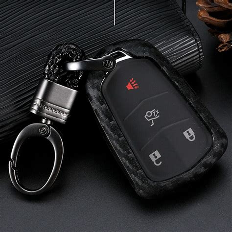 CADILLAC KEY FOB SOFT CARBON FIBER COVER WITH KEY CHAIN