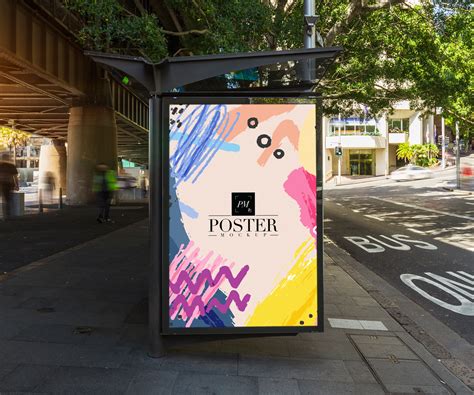 Outdoor Bus Stop Advertisement Vertical Billboard Poster Mockup PSD 2018 - Poster Mockup