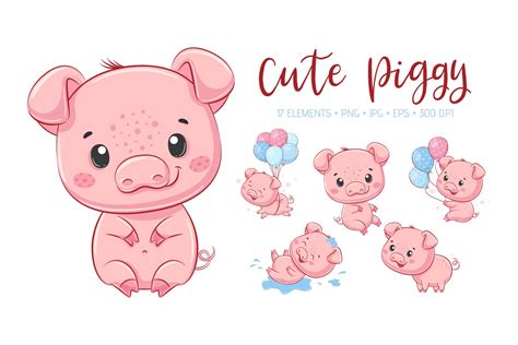 Cute Baby Pig Clipart PNG, JPG, EPS, 300 DPI (952077) | Illustrations ...