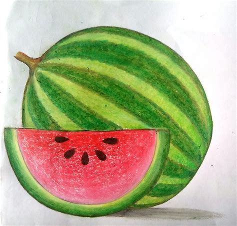 pastel colour watermelon | Watermelon drawing, Oil pastel drawings easy ...