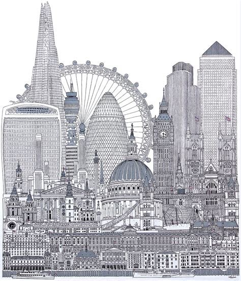 London - A large black and white London skyline painting