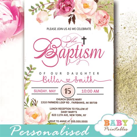 Floral Pink Blush Baptism Invites Girl – D800 - Baby Printables