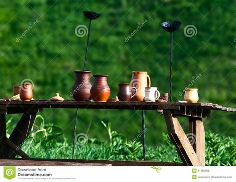 Medieval Refectory Table, Antique Dishes Stock Photo - Image of plate, obsolete: 31185968