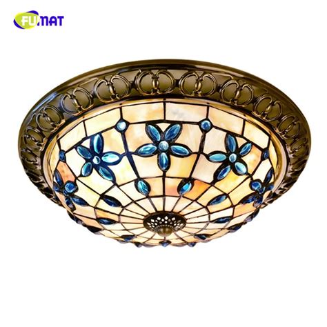 FUMAT Tiffany Ceiling Light Blue Flower Natural Shell Ceiling Lamp Tiffany Baroque Ceiling ...