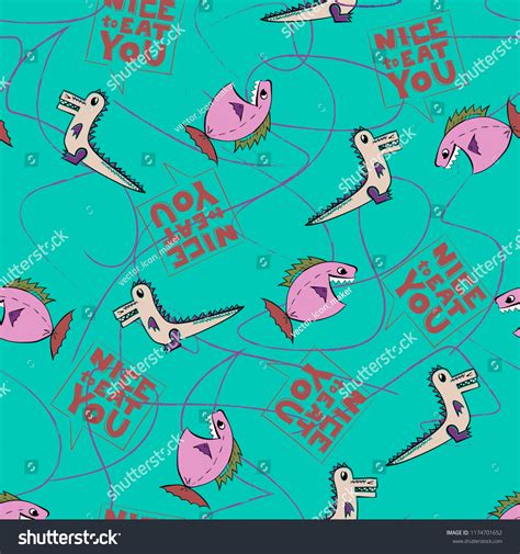 Colorful Piranha Crocodile Seamless Pattern Cute Stock Vector (Royalty ...