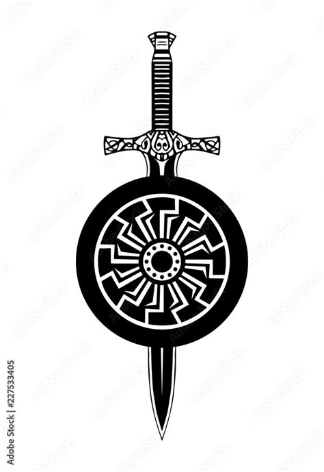 Sword shield tattoo, viking set. Celtic knightly emblem logo Stock ...