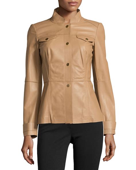 Lafayette 148 new york Leather Snap-front Military Jacket in Natural | Lyst