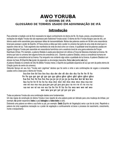 AWO YORUBA Dicionario Ifá PDF | Download grátis PDF | Espírito | Universo