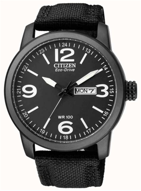 Citizen Men's Eco-Drive | Military Sport | Black Nylon Strap | Black Dial BM8475-34E - First ...