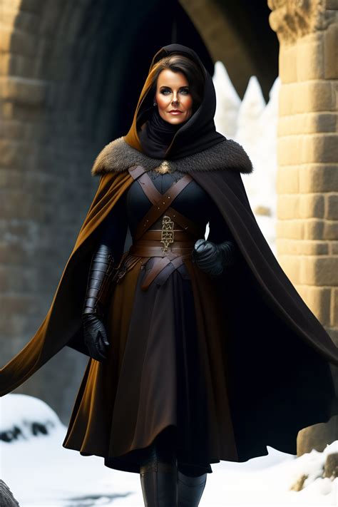 Lexica - Amanda Tapping like a medieval commoner, dnd style, fantasy, black coat with hood