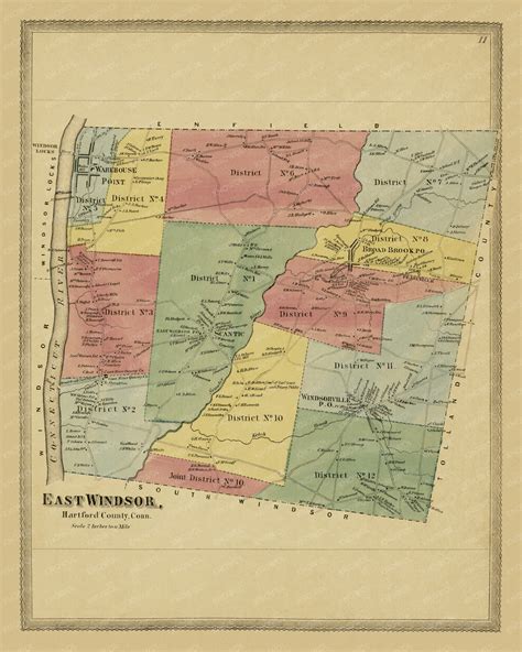 Historic landowners map of East Windsor, Connecticut from 1869 - KNOWOL