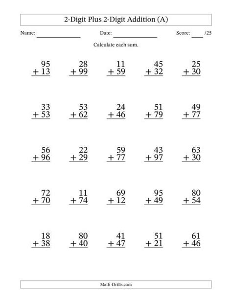 2-Digit Plus 2-Digit Addition with SOME Regrouping (A)