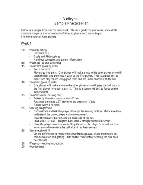 Sample Volleyball Practice Plan Download Printable PDF | Templateroller