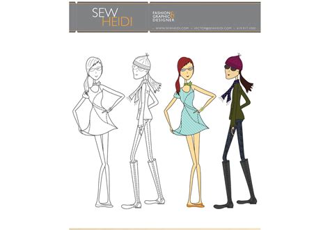 Free Outfitted Female Fashion Sketch Vectors