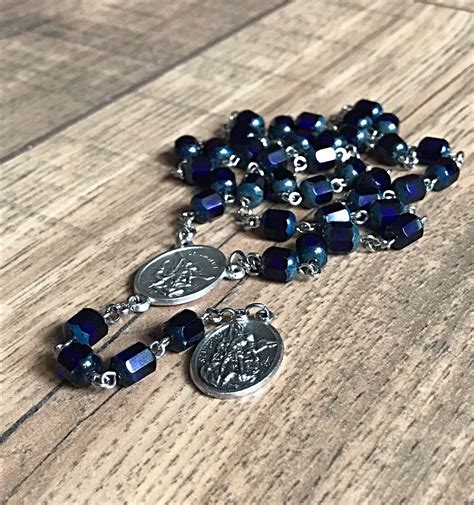 Handmade Saint Michael chaplet with royal blue Czech glass | Etsy | Czech glass beads, Chaplet ...