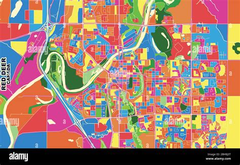 Colorful vector map of Red Deer, Alberta, Canada. Art Map template for ...